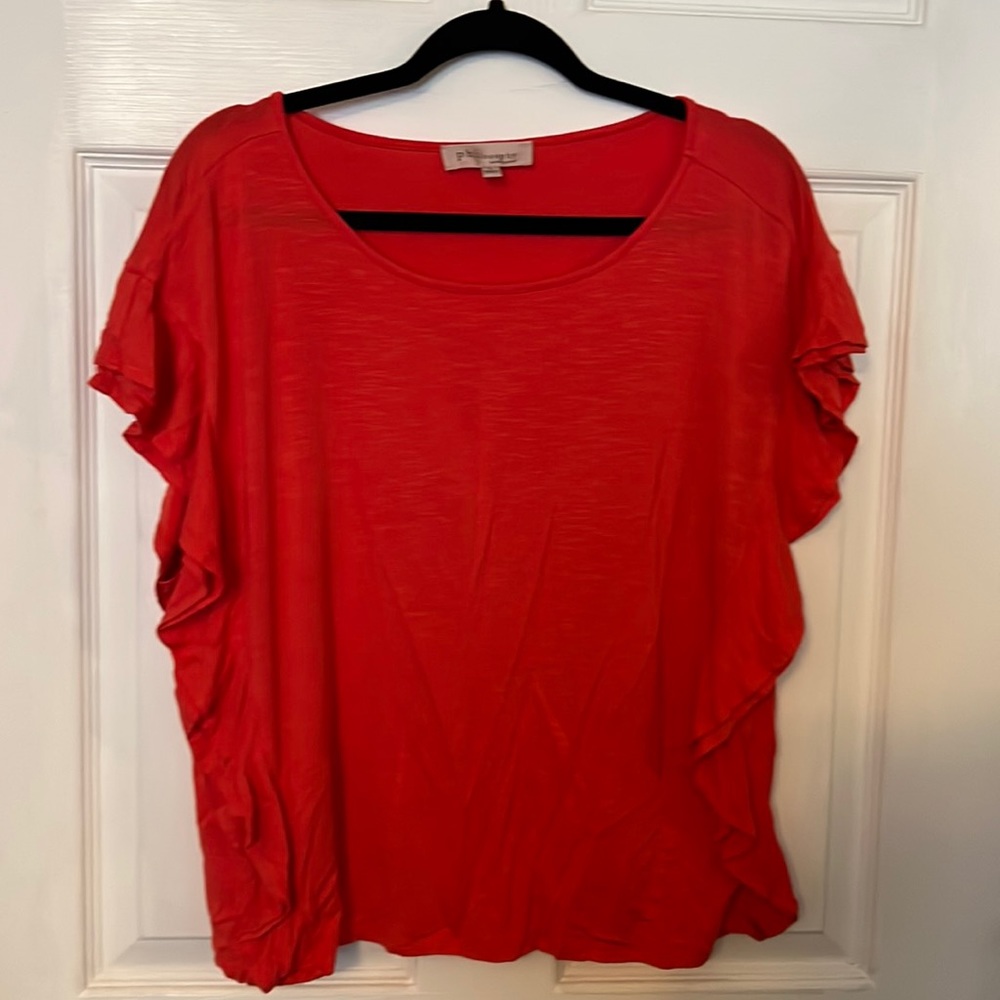 Philosophy top with side ruffles